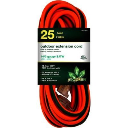 GOGREEN GoGreen Power, , 25 Ft Extension Cord - Orange/Green GG-13825